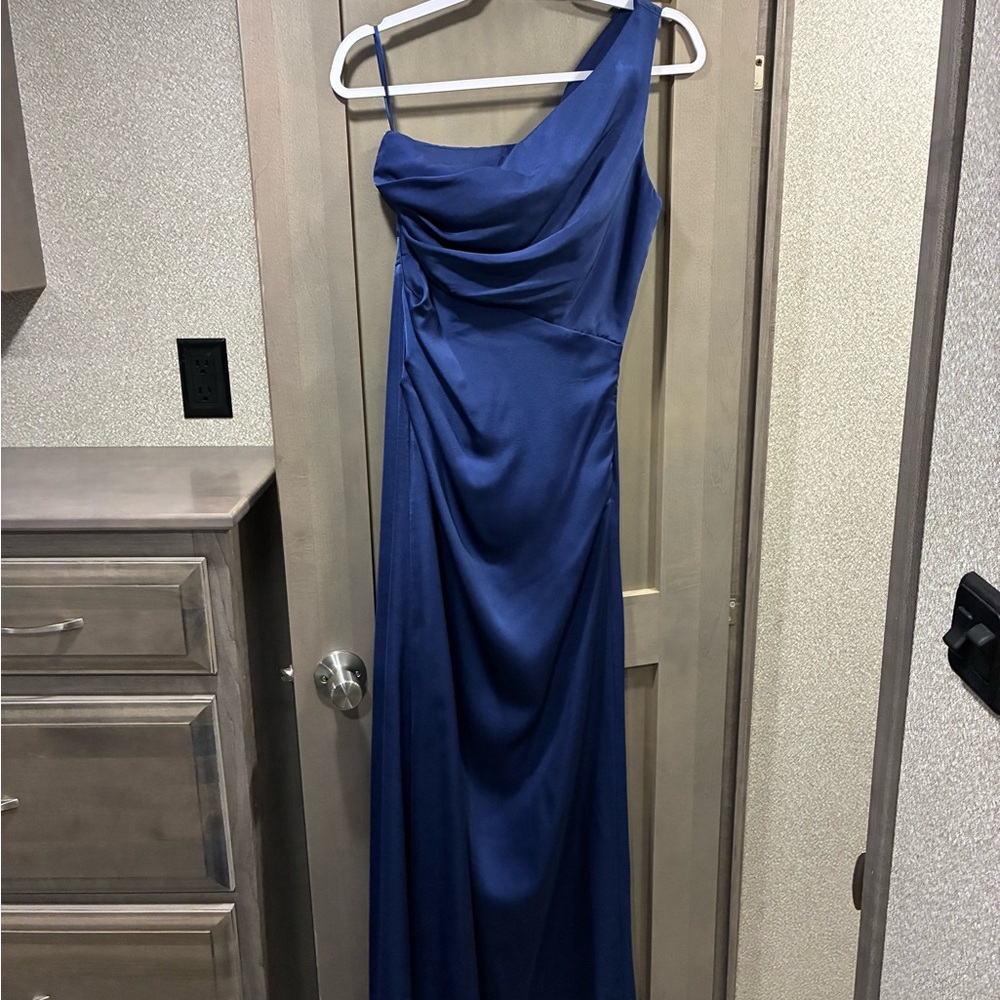 Chic One-Shoulder Navy Dress